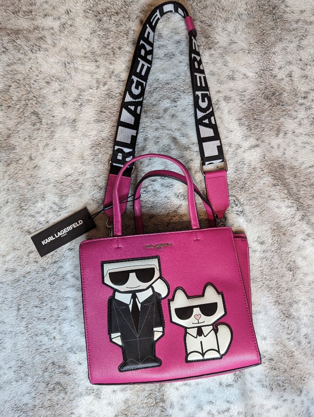 Karl Lagerfeld Paris Fuchsia Pink Top Handle Crossbody Satchel Karl Choupette